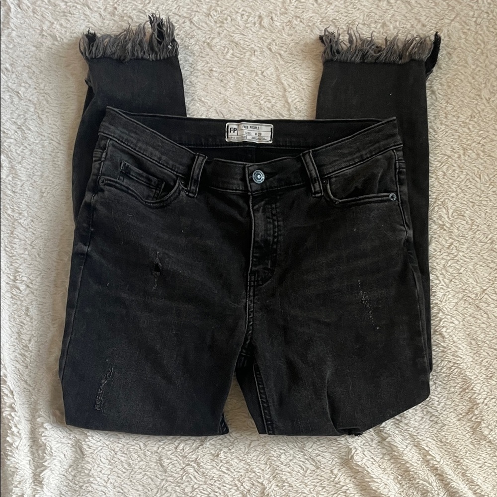 Free People Black Frayed Ankle Jeans